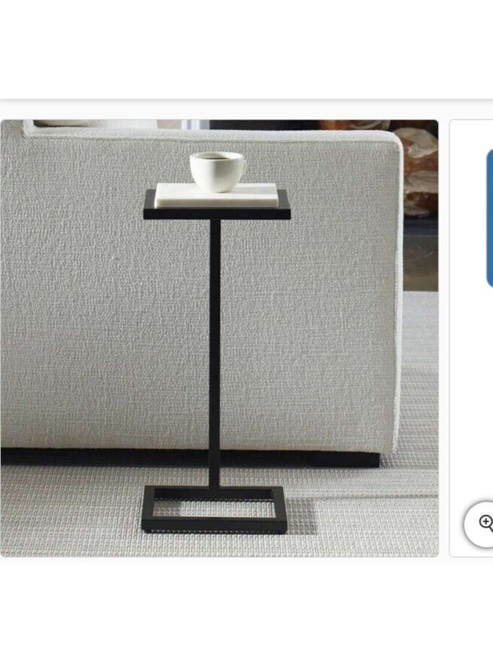 Cailin 23" White Marble Top C-Shaped Side Table Black Metal Frame
